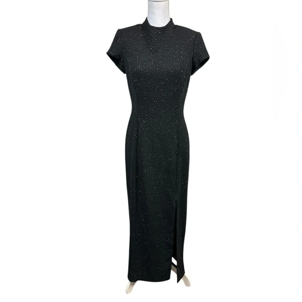 Vintage 90s David Warren New York Elegant Dress Raised Studded Details Size 8